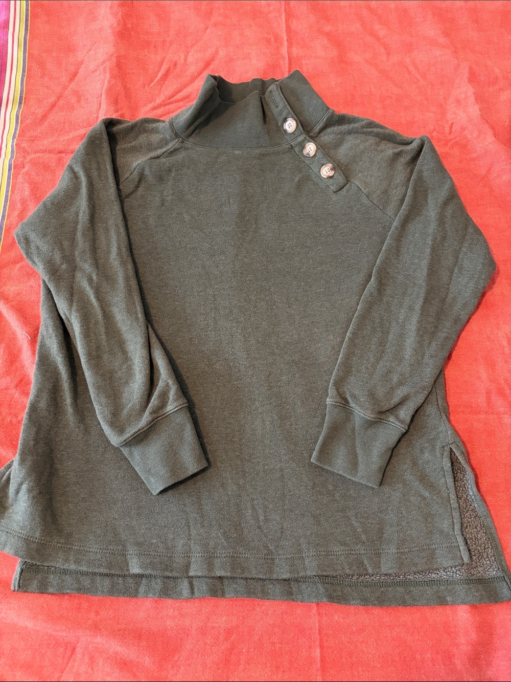 J. Crew Factory Olive Green Button-Shoulder Turtleneck Sweater